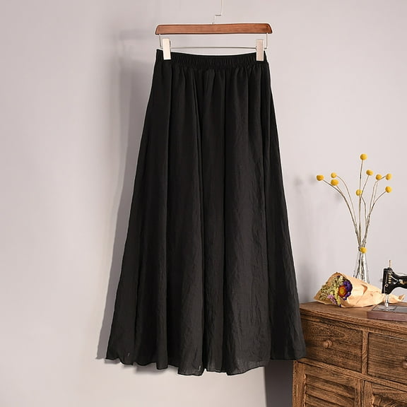 Maoxin Women's Skirts Women's Summer New High Waist Cool And Comfortable line Skirt Large Size Temperament Elastic Waist Mid Length Skirt ,Black,Free Size