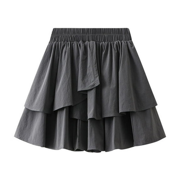 Maoxin Women's Skirts Women's Summer Solid Color Ruffled Elastic Waist line Short Skirt ,Gray,Free Size