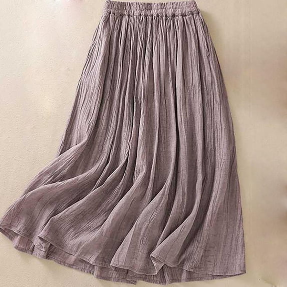 Maoxin Women's Skirts Women's Summer Solid Embroidery Elastic Waist Linen Ankle Skirt ,Purple,2XL