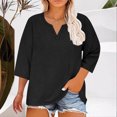thumbnail image 1 of Maoxin Womens 3/4 Sleeve Tops Women Fashion Plus Size Solid Color V Neck 3/4 Sleeve Blouses Women 3/4 Sleeve T Shirts Black 3XL, 1 of 5