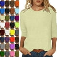 thumbnail image 1 of Maoxin Womens Blouse Women's Fashion Solid T Shirt Mid Length 3/4 Sleeves Blouse Round Neck Casual Tops Summer Tops for Women Beige L, 1 of 6