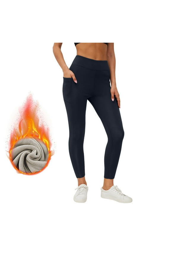 Maoxin Womens Leggings Women Thick And Velvet Winter Tight Compression Stretch Pocket Fitness Pants Yoga Pants Pants for Women Navy M
