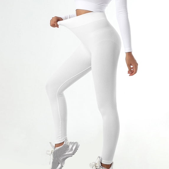 Womens Leggings Women's New Solid Color Thread Hip Lifting Tight Fitting Abdominal Compression Elastic Fitness Pants Leggings Yoga Pants Pants for Women White M