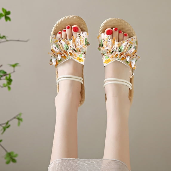 Maoxin Womens Sandals Ladies Fashion Casual Versatile Floral Flip Flops Spring And Summer Beach New Flat Slippers Platform Sandals Women Beige 39