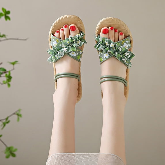 Maoxin Womens Sandals Ladies Fashion Casual Versatile Floral Flip Flops Spring And Summer Beach New Flat Slippers Sandals for Women Green 37