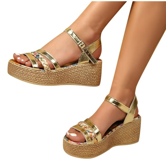 Maoxin Womens Sandals Fashion Casual Summer New Style Fish Mouth Solid Color Wedge Heel Large Size Sandals Ladies Sandals Gold 40