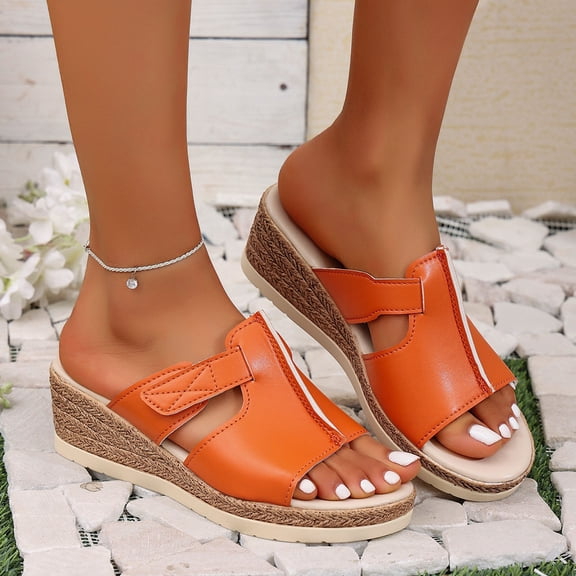 Maoxin Womens Sandals Fashion Casual Summer New Style Solid Color Fish Mouth Wedge Heel Thick Bottom Sandals Ladies Sandals Yellow 41