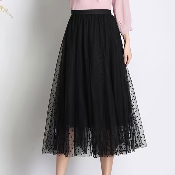 Maoxin Womens Skirts Women Casual Summer Large Solid Elastic Waist Flax A line Ankle Skirt ,Black,M