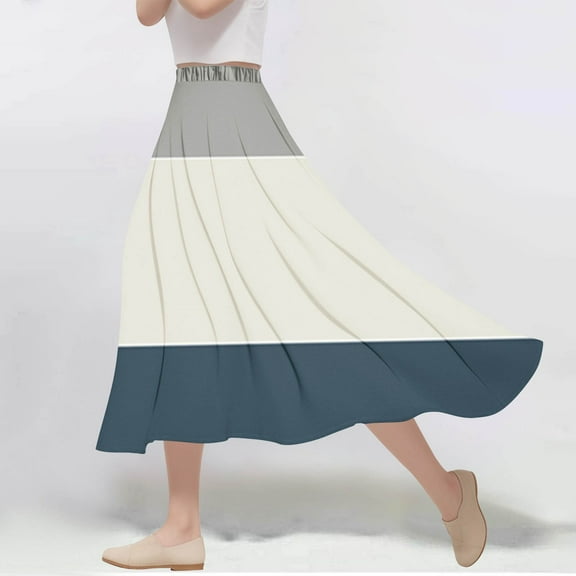 Maoxin Womens Skirts Women's Casual Flowers Printed line Elastic Waist Skirt ,Gray,M