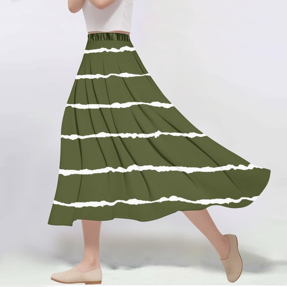 Maoxin Womens Skirts Women's Casual Flowers Printed line Elastic Waist Skirt ,Green,S