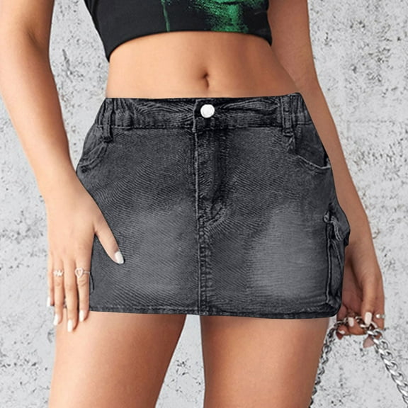 Maoxin Womens Skirts Women's Retro Stretch Slim Pocket Fashion Sexy Denim Skirt ,Black,L