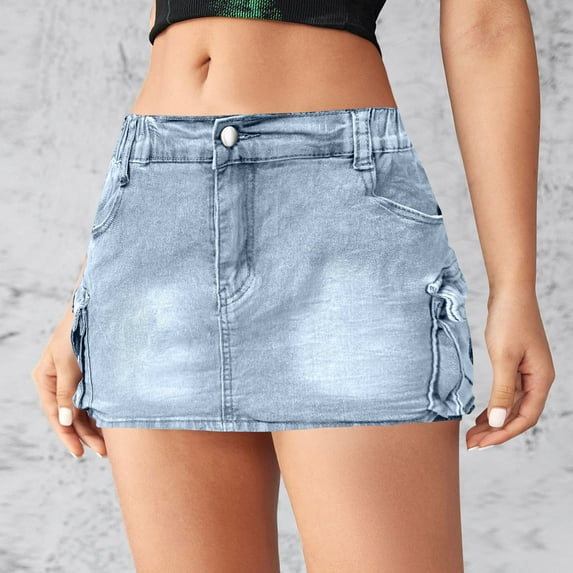 Maoxin Womens Skirts Women's Retro Stretch Slim Pocket Fashion Sexy Denim Skirt ,Light Blue,L