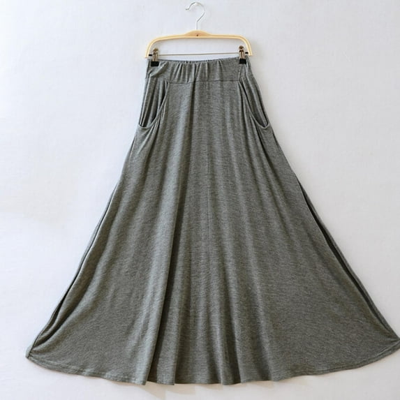 Maoxin Womens Skirts Women's Solid Color Fashionable Large Skirt With Loose Pockets Long Skirt ,Dark Gray,Free Size