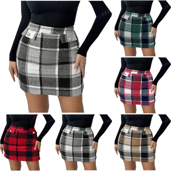 Skirts for Women Check Print High Waist Tight Pencil Skirt Summer Sexy Bag ButtocksSpicy Girl Half Body Short Skirt