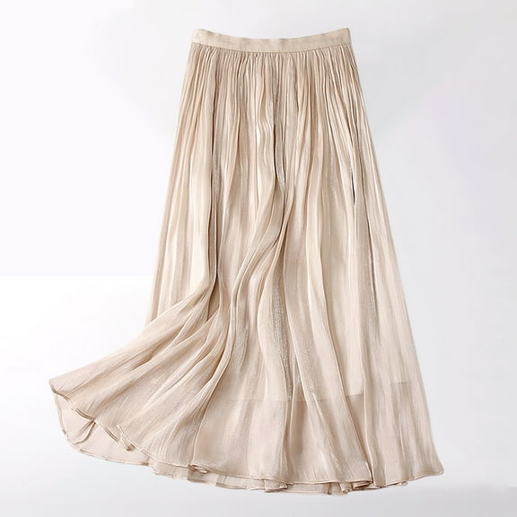 Maoxin Womens Skirts Women's Summer New High Waist Cool And Comfortable line Skirt Large Size Temperament Elastic Waist Mid Length Skirt ,Khaki,Free Size