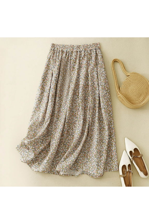 Womens Skirts Women's Summer Printed Elastic Waist line Umbrella Casual Loose Half Skirt ,Red,M