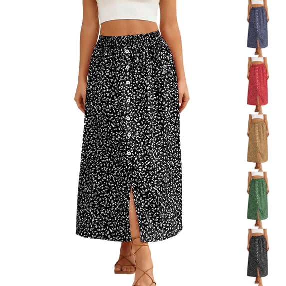 Maoxin Womens Skirts Women's Summer Solid Embroidery Elastic Waist Linen Ankle Skirt ,Blue,XL