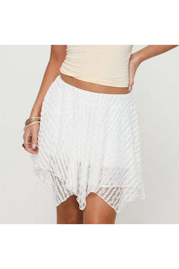 Womens Skirts Womens Fashion Solid Color Lace Stacking Lrregular Bottom Layer Short Skirt ,White,S