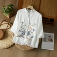 thumbnail image 1 of Maoxin Womens Tops 3/4 Length Sleeves Women's Embroidered Imitation Cotton And Linen Mesh Splicing 3/4 Sleeve V Neck Button Up Blouses 3/4 Sleeve Tops for Women White M, 1 of 8