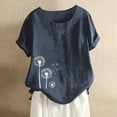 thumbnail image 1 of Womens Tops Fashion Woman Rounk Neck Short Sleeve Blouse T Shirt Printing Loose Blouses for Women Dark Blue 5XL, 1 of 4