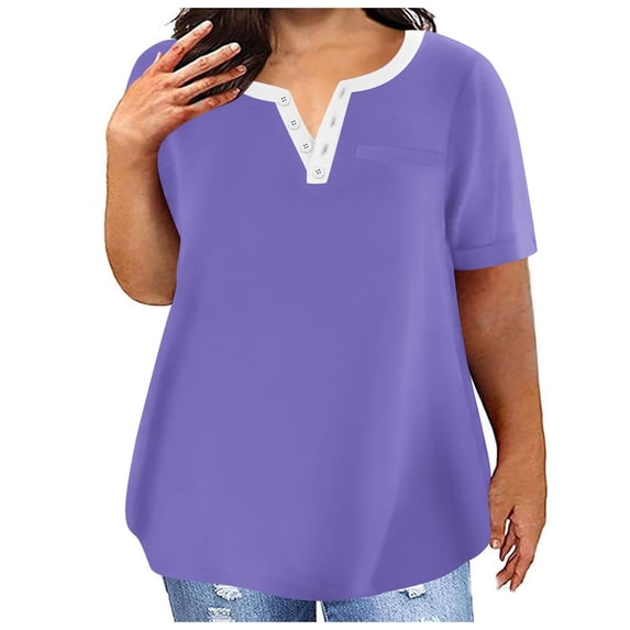 Womens Tops Plus Size For Women Sexy Neck Blouse Casual Loose Summer Short Sleeve Blouse Tops for Women Trendy Summer Purple 3XL