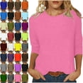 thumbnail image 1 of Maoxin Womens Tops Women's Fashion Solid T Shirt Mid Length 3/4 Sleeves Blouse Round Neck Casual Tops Tops for Women Trendy Summer Pink S, 1 of 6