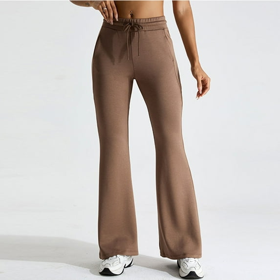 Maoxin Yoga Pants Ladies Fashionable Solid Color Loose And Sports Drawstring Double Pocket Yoga Fitness Pants Plus Size Yoga Pants for Women Coffee XL