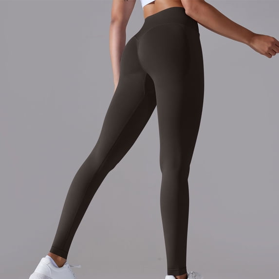 Yoga Pants Seamless Knitted Breathable Solid Color Waist Peach Hip Yoga Pants For Running And Fitness Nine Cent Pants For Women Plus Size Yoga Pants for Women Coffee XL
