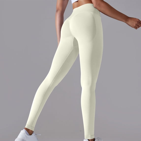 Yoga Pants Seamless Knitted Breathable Solid Color Waist Peach Hip Yoga Pants For Running And Fitness Nine Cent Pants For Women Plus Size Yoga Pants for Women White L
