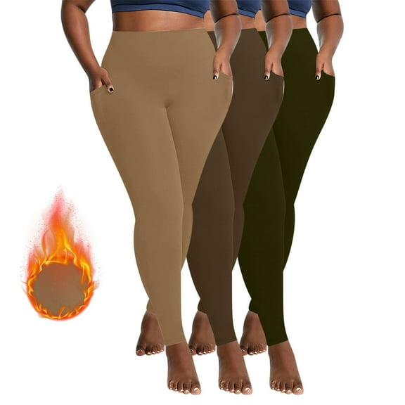 Yoga Pants Women 3PC Women Velvet Warm Winter Large Pocket Drying Tight Elastic Comfortable Fitness Pants Yoga Pants Workout Leggings Multicolor 5XL