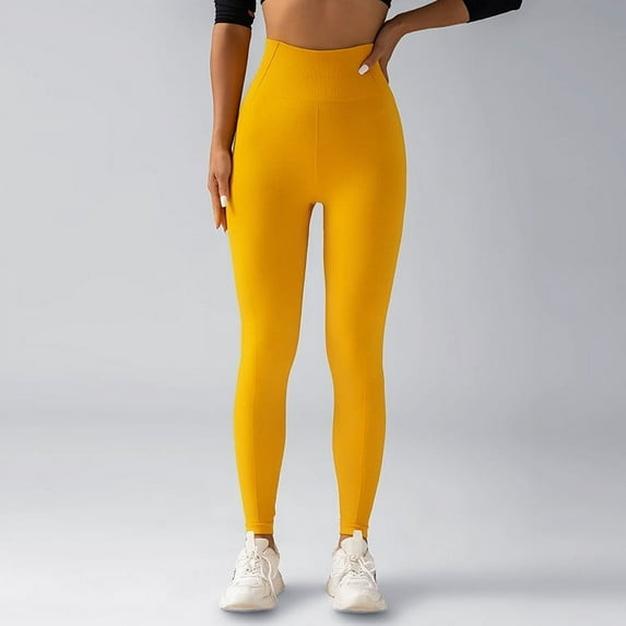 Maoxin Yoga Pants Women Seamless Knitted Breathable Solid Color Waist Peach Hip Yoga Pants For Running And Fitness Nine Cent Pants For Women Workout Leggings Yellow L