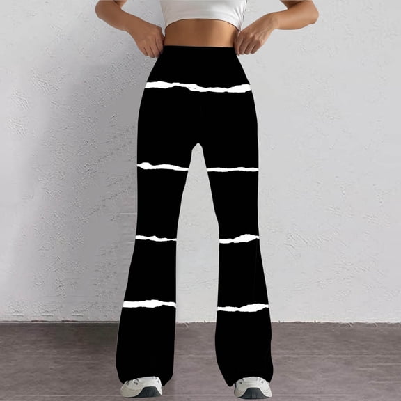 Maoxin Yoga Pants Women Tight Fitting Hip Hugging Shapewear Striped Flared Pants Yoga Pants Plus Size Yoga Pants for Women Black 2XL