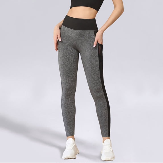 Yoga Pants Women's Color Contrast Sports Pants High Waist Splicing Drying Breathable Leisure Fitness Outdoor Large Size Tight Yoga Pants Plus Size Yoga Pants for Women Gray L
