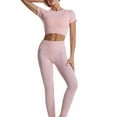 thumbnail image 1 of Yoga Pants Women's Fashion Casual Solid Color High Waist Elastic Yoga Suit Short Sleeved Shirt Pants Two Piece Suit Workout Leggings Pink S, 1 of 3