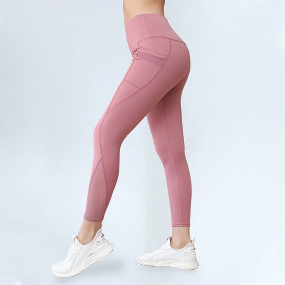 Maoxin Yoga Pants Women's Fashionable High Waisted Pocket Mesh Splicing Breathable Casual Sports Plus Size Yoga Pants Plus Size Yoga Pants for Women Pink 2XL