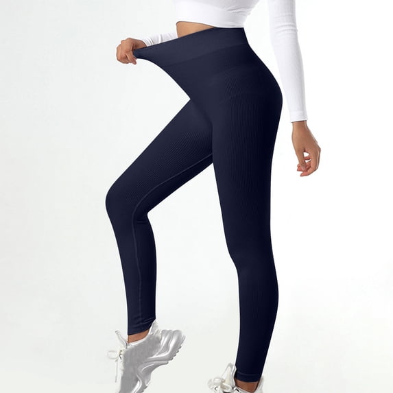 Maoxin Yoga Pants Women's New Solid Color Thread Hip Lifting Tight Fitting Abdominal Compression Elastic Fitness Pants Leggings Yoga Pants Workout Leggings Dark Blue M