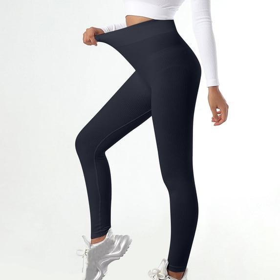 Maoxin Yoga Pants Women's New Solid Color Thread Hip Lifting Tight Fitting Abdominal Compression Elastic Fitness Pants Leggings Yoga Pants Workout Leggings Black M