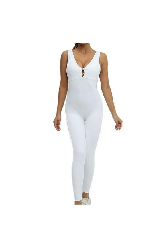 Yoga Pants Women's One-piece Sport Yoga Jumpsuit Running Fitness Workout Tight Pants Workout Leggings White M