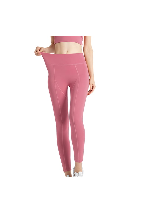 Maoxin Yoga Pants Women's Solid Color High Waist And Hip Lifting Exercise Fitness Tight Yoga Pants Workout Leggings Pink L