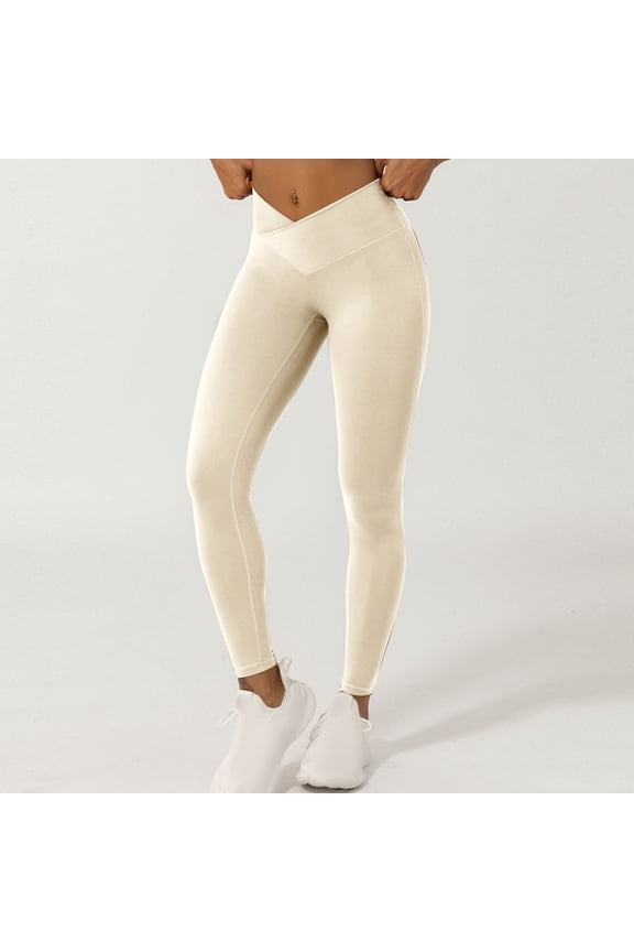 Maoxin Yoga Pants Women's Solid Color High Waisted Hip Elastic Fitness And Sports Tight And Nude Yoga Long Pants Workout Leggings Beige S