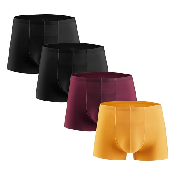 Maoxin boxer briefs for men pack 4PC Ice Silk Traceless-dry Loose Breathable Elastic Exercise Home Flat Angle Underpants Boxer Briefs Yellow XL