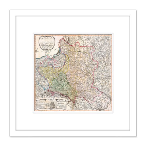 Map 1799 Faden Kingdom Poland Duchy Lithuania 8X8 Inch Square Wooden Framed Wall Art Print Picture with Mount