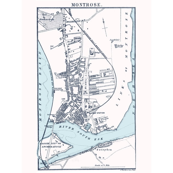Map 1888 Bartholemew Montrose Town Scotland Plan Extra Large XL Wall Art Poster Print