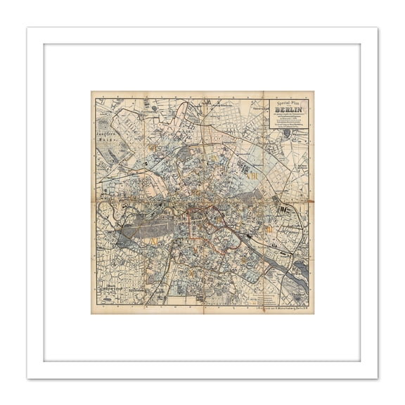 Map 1910 Muncheberg Berlin City Plan Germany 8X8 Inch Square Wooden Framed Wall Art Print Picture with Mount