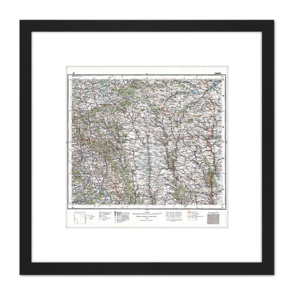 Map 1928 Polish Military Tarnopol Area Poland Replica 8X8 Inch Square Wooden Framed Wall Art Print Picture with Mount