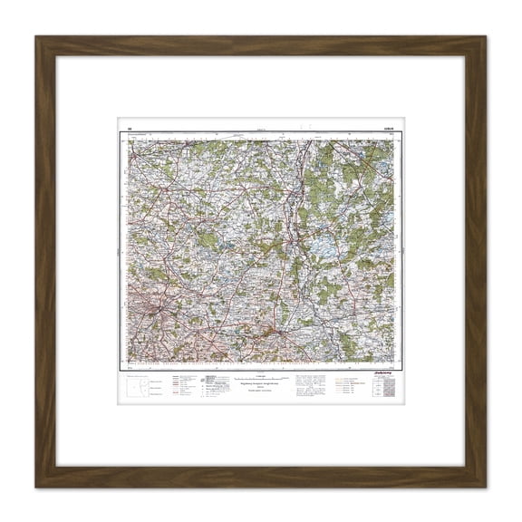 Map 1932 Polish Military Lublin Area Poland Replica 8X8 Inch Square Wooden Framed Wall Art Print Picture with Mount
