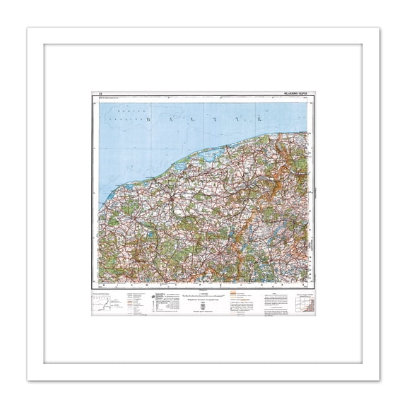 Map 1933 Polish Military Wejherowo Slupsk Area Poland 8X8 Inch Square Wooden Framed Wall Art Print Picture with Mount