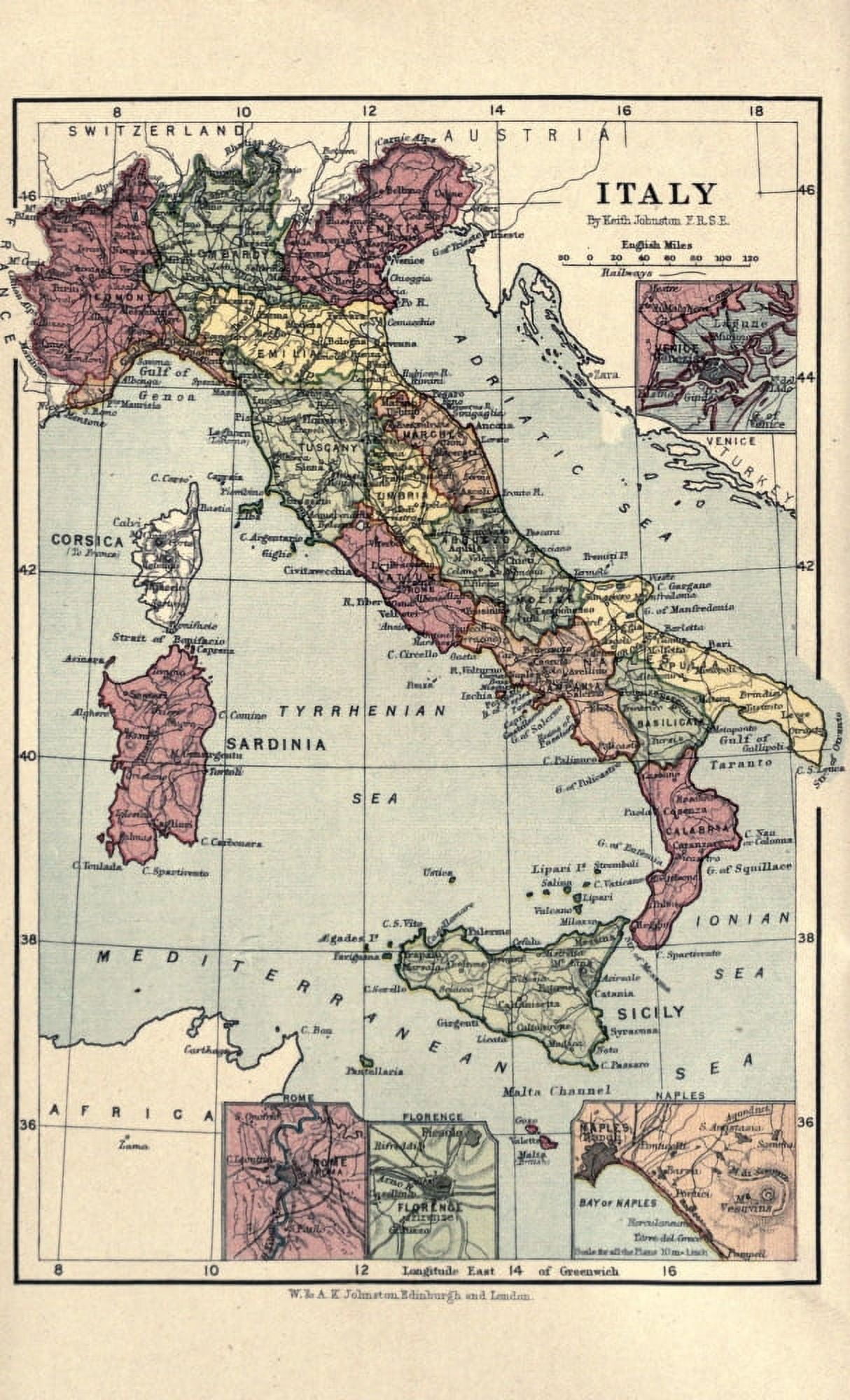 Map A Pilgrimage to Italy 1899 Italy Sicily Sardinia Corsica Canvas Art - Map (18 x 24)