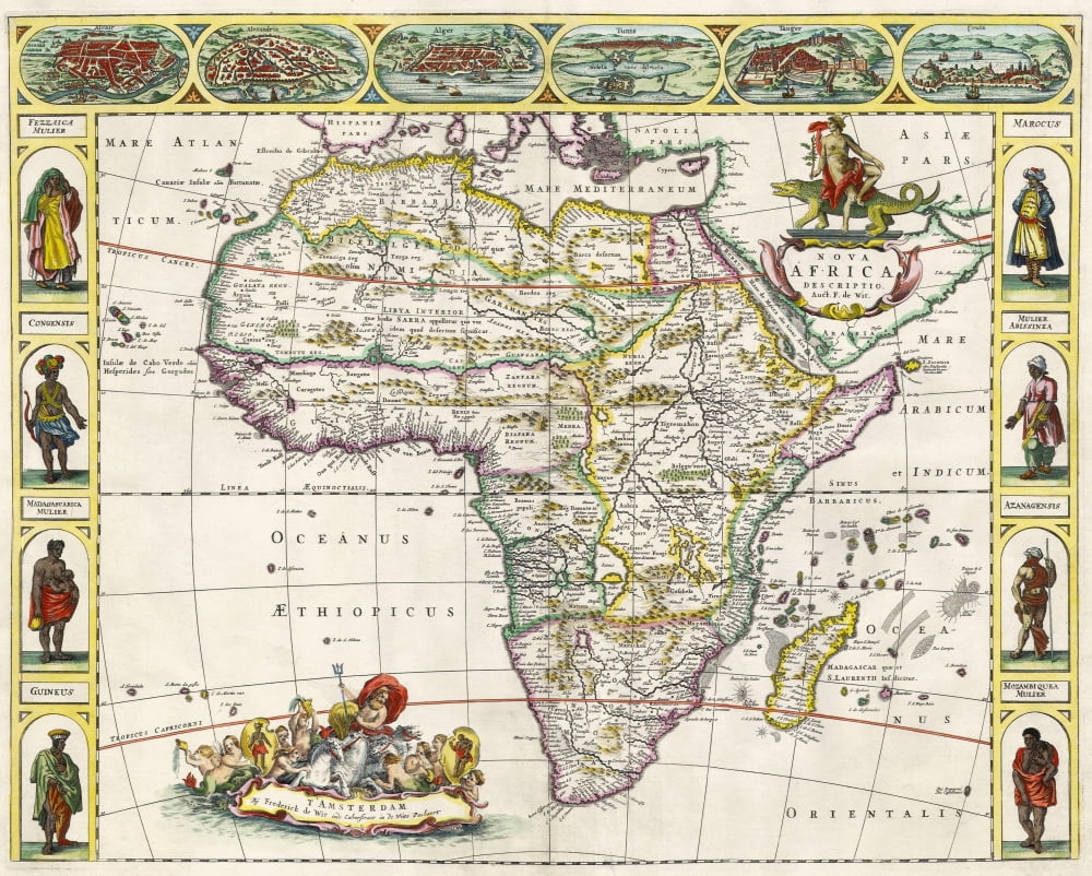 Map Of Africa In The 17Th Century Nova Africa Descriptio Published In Amsterdam In 1660S By Dutch Cartographer Frederik De Wit Canvas Art - Ken Welsh Design Pics (32 x 26)