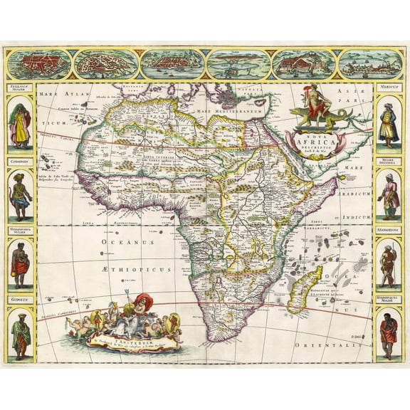 Map Of Africa In The 17Th Century Nova Africa Descriptio Published In Amsterdam In 1660S By Dutch Cartographer Frederik De Wit Canvas Art - Ken Welsh Design Pics (32 x 26)